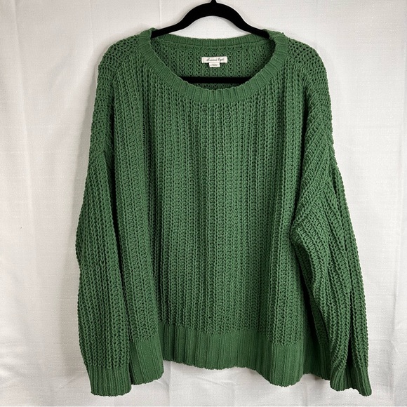 American Eagle Oversized Forest green chunky knit pull over sweater winter fall - Picture 1 of 6